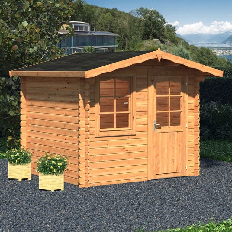 Palmako Emma 2.6m x 2.2m log cabin summerhouse with wooden structure