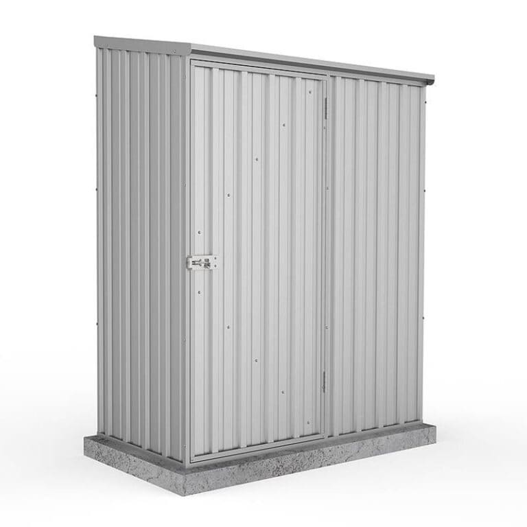 5' x 2'7 Absco Space Saver Pent Metal Shed in Zinc finish for compact outdoor storage solutions.