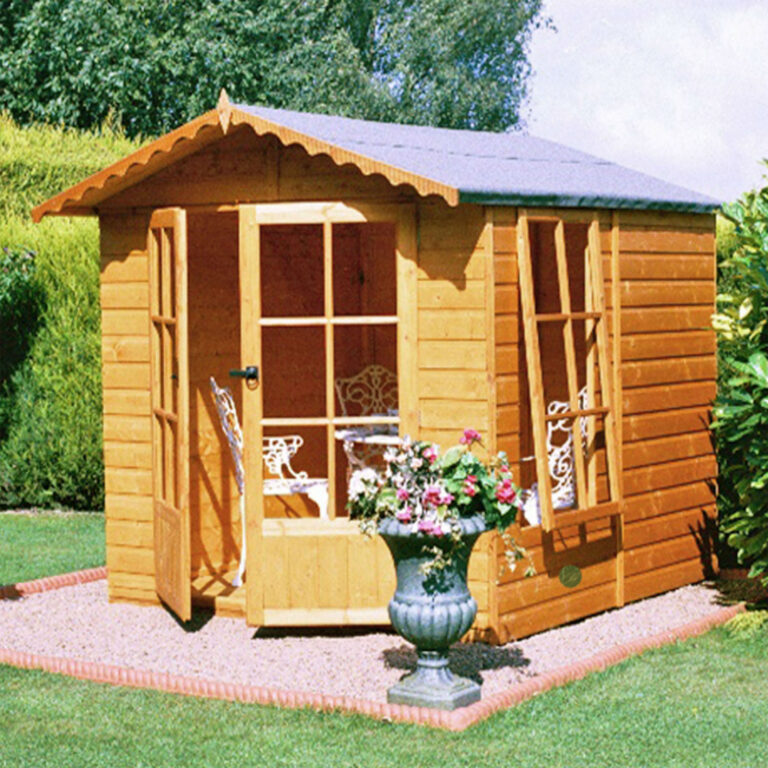 Shire Buckingham Garden Summerhouse with inviting entrance and scenic setting.