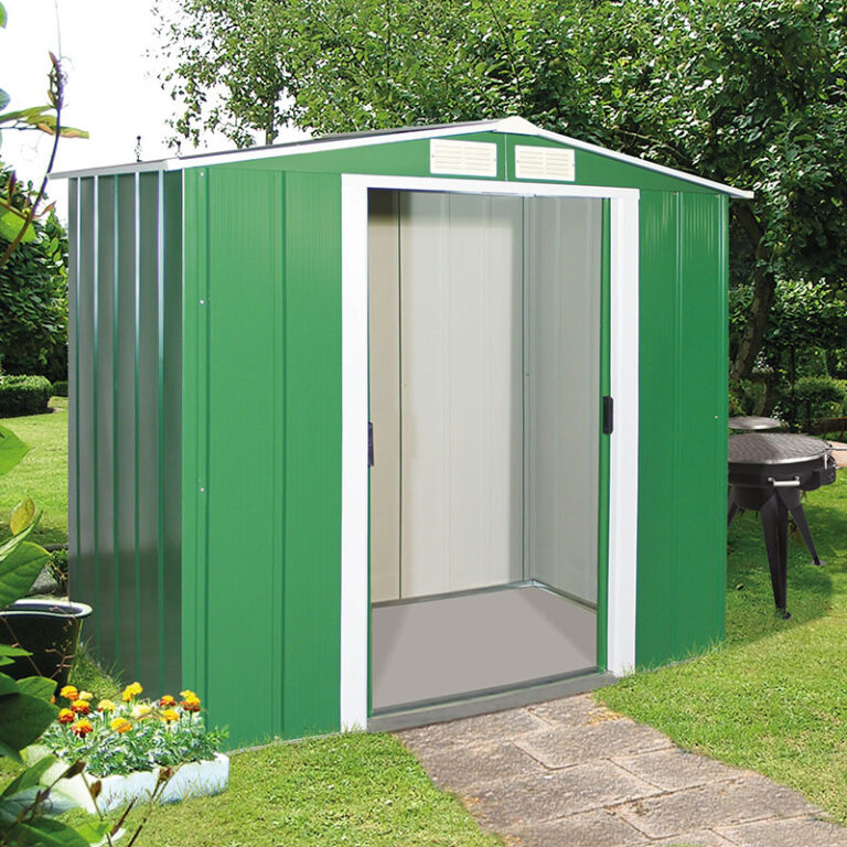 6'x6' Sapphire Apex Green Metal Shed for garden storage