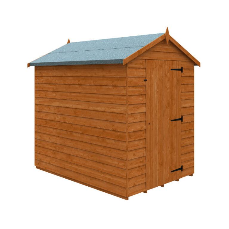 Redlands 5' x 7' windowless overlap apex shed for outdoor storage solutions and garden organization.