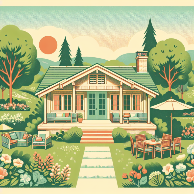 Stylish outdoor seating arrangement near a summer house