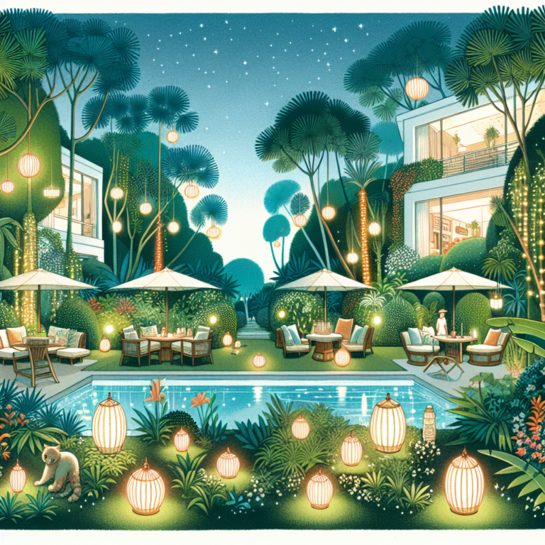 Creative and beautiful outdoor lighting setup at a summer house