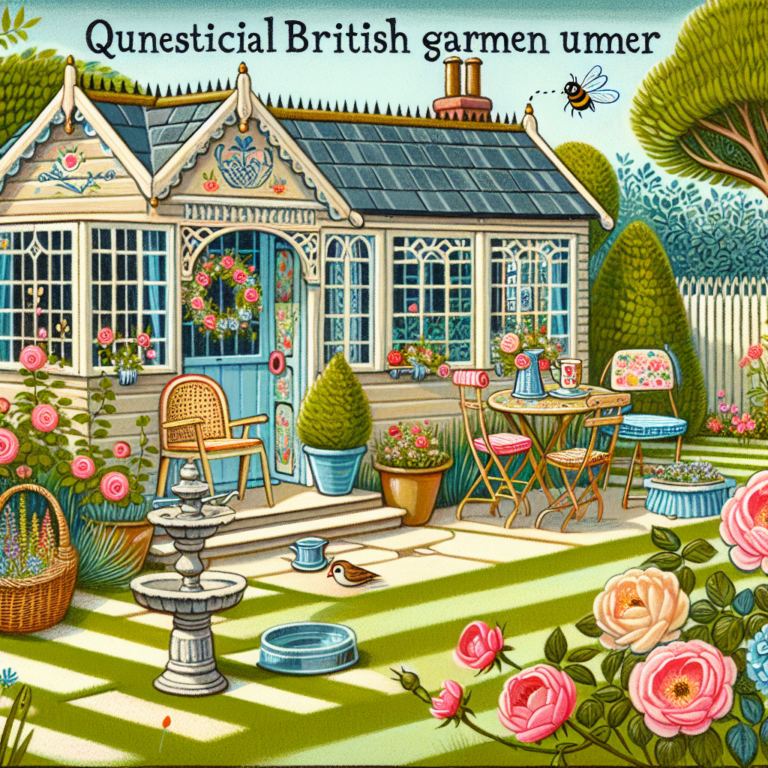 British garden featuring a traditional summer house