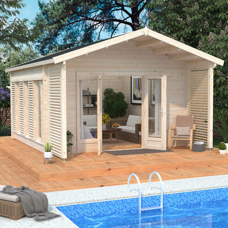 A beautiful Palmako Catherine 4.5m x 5.3m Log Cabin Garden Room