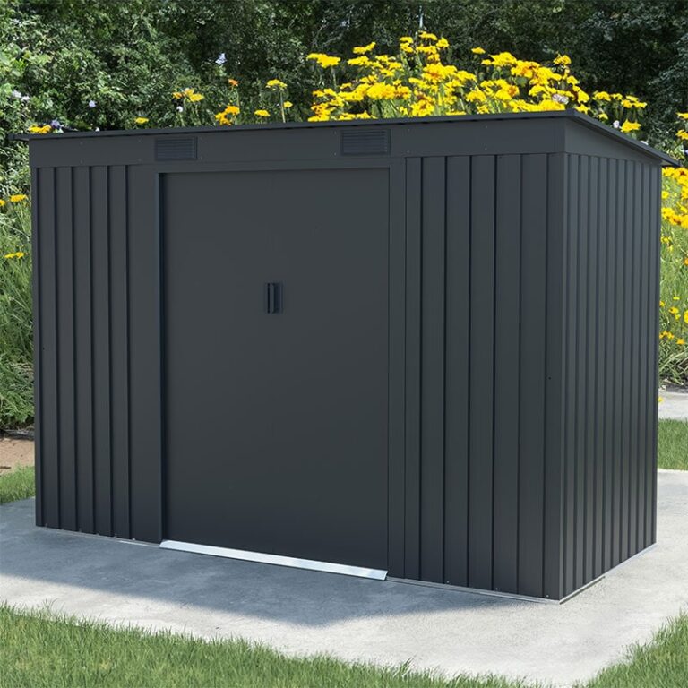 9' x 4' Lotus Adonis Pent Metal Shed in grey with double doors