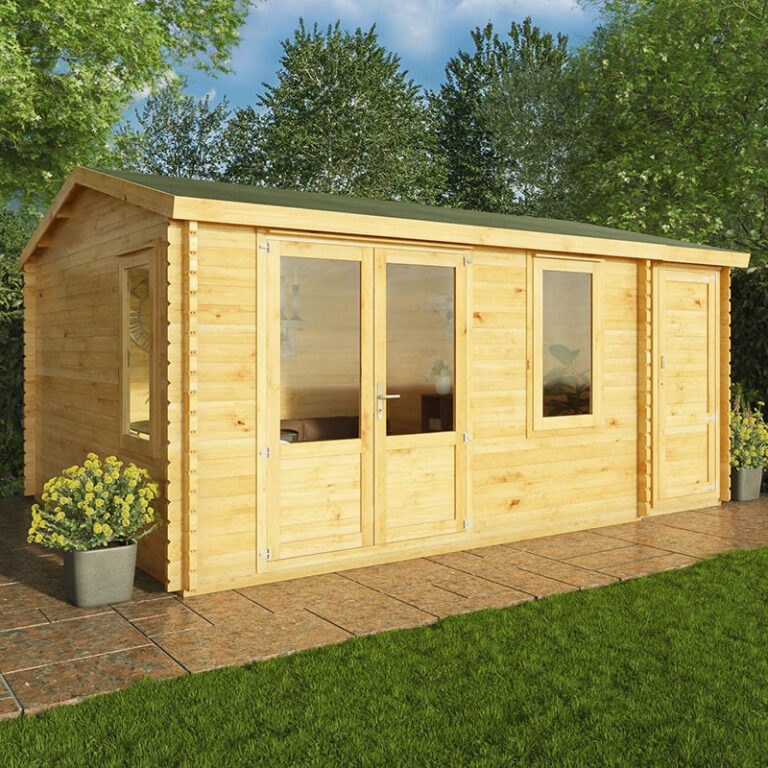 Mercia Elite 5m x 4m Double Glazed Garden Office Log Cabin - front view