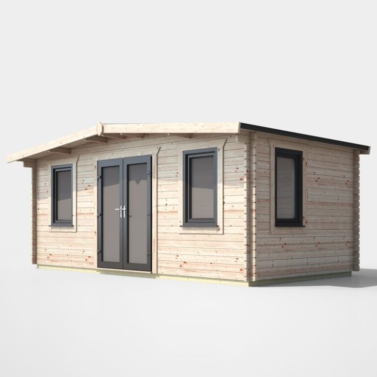 Oren 10' x 18' Marquess Log Cabin showcasing toughened glass windows and robust construction.