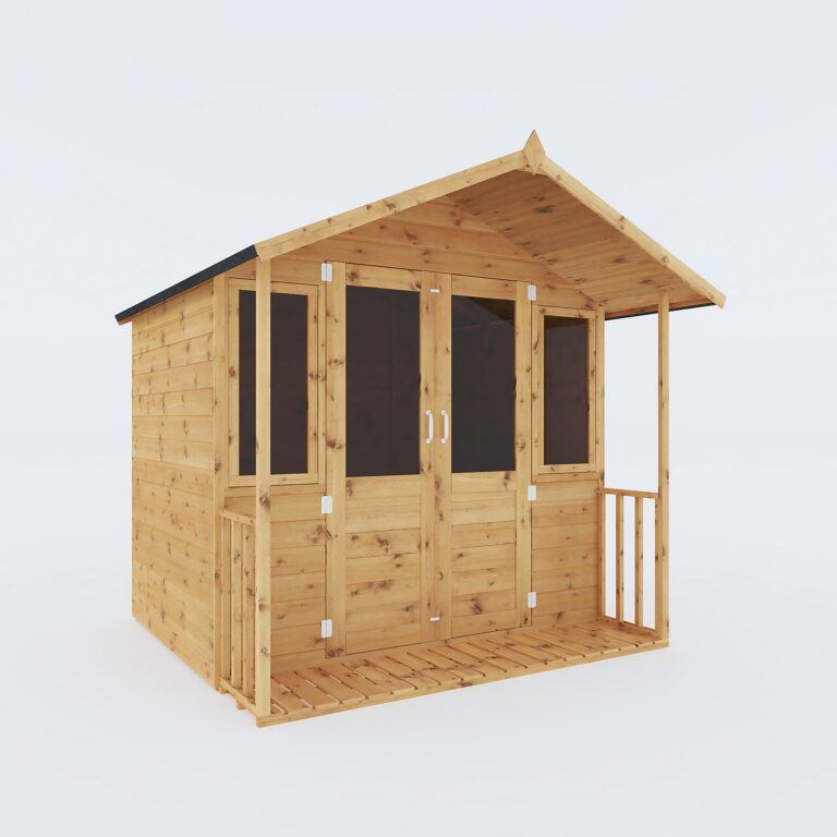 Mercia 7 x 7ft Traditional Summerhouse with stylish veranda and secure access.