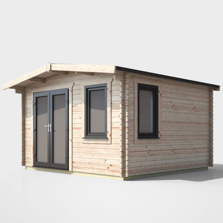 Oren 12' x 12' Marquess Log Cabin with door and window views.