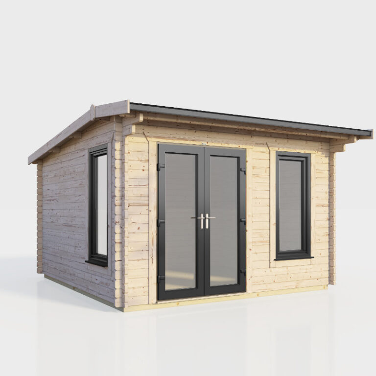 Oren 12' x 10' Duchess Log Cabin 44mm with anthracite finish and double doors