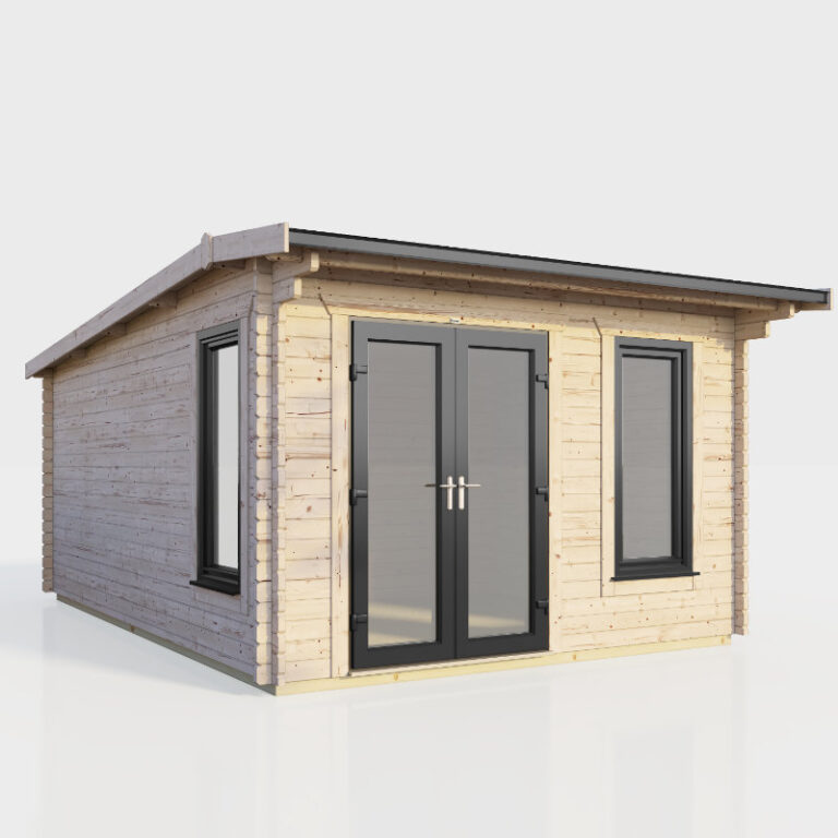 Oren 12' x 14' Duchess Log Cabin 44mm with double doors and toughened glass windows