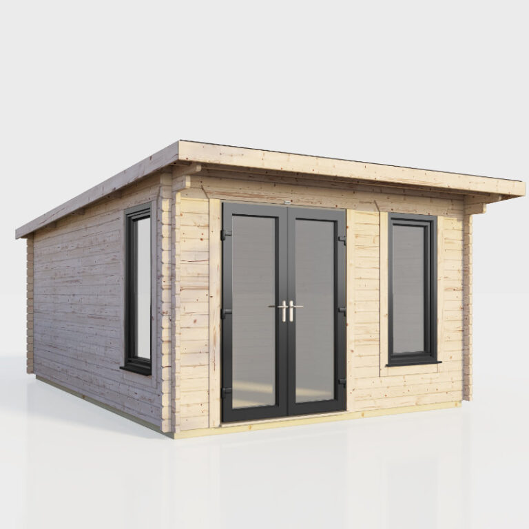 Oren 12' x 14' Countess Log Cabin 44mm with double doors and windows.