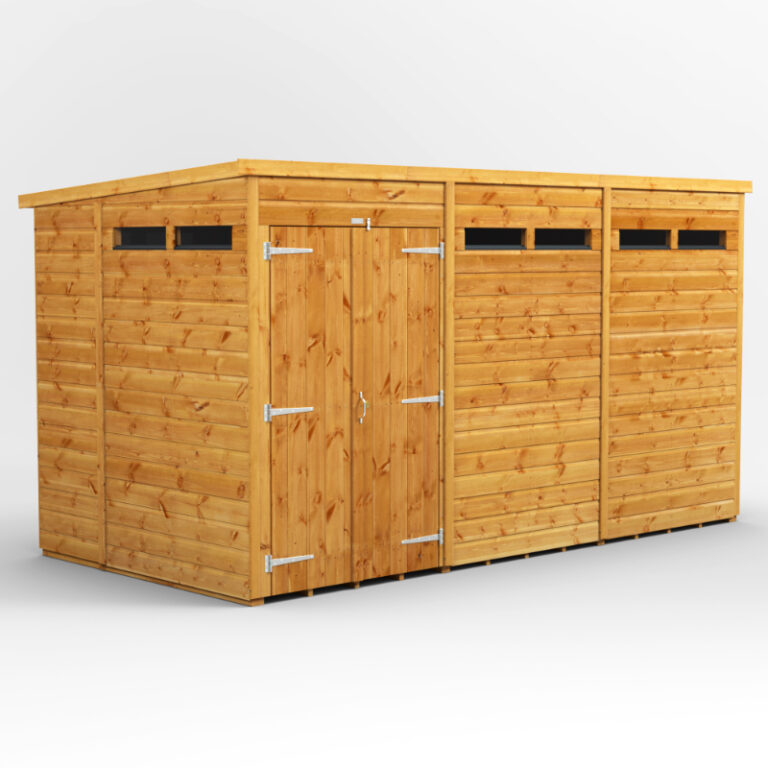 Oren 12' x 6' Shiplap Modular Custom Pent Security Shed showcasing toughened glass and durable construction