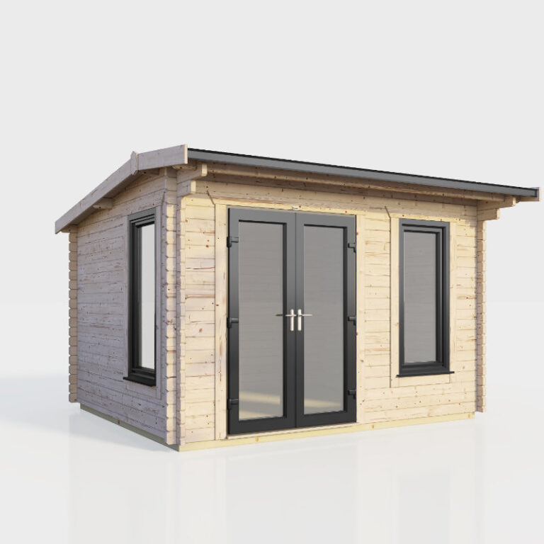 Oren 12' x 8' Duchess Log Cabin with anthracite PVC double doors.