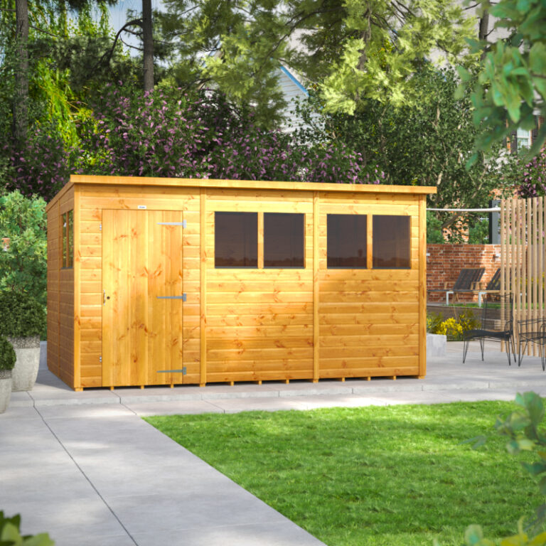 Oren 12' x 8' Shiplap Modular Custom Pent Shed - Exterior View