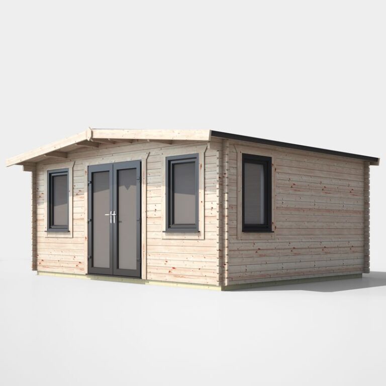 Oren 14' x 16' Marquess Log Cabin with tilt and turn windows and door.