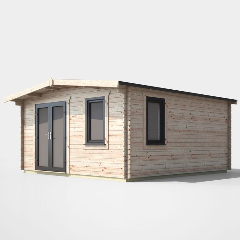 Oren 16' x 14' Marquess Log Cabin with anthracite PVC design and toughened glass windows.