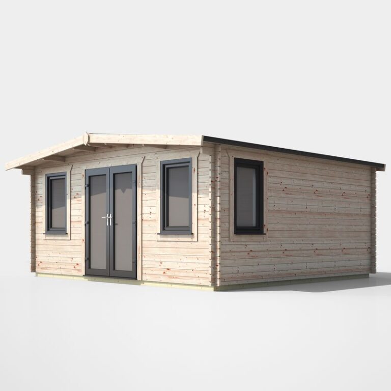 Oren 16' x 16' Marquess Log Cabin 44mm showcasing its stylish design and secure features.