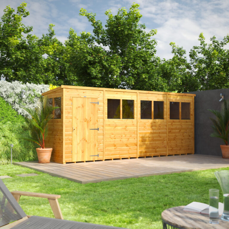 Oren 16' x 4' Shiplap Modular Custom Pent Shed - Stylish and durable garden solution.