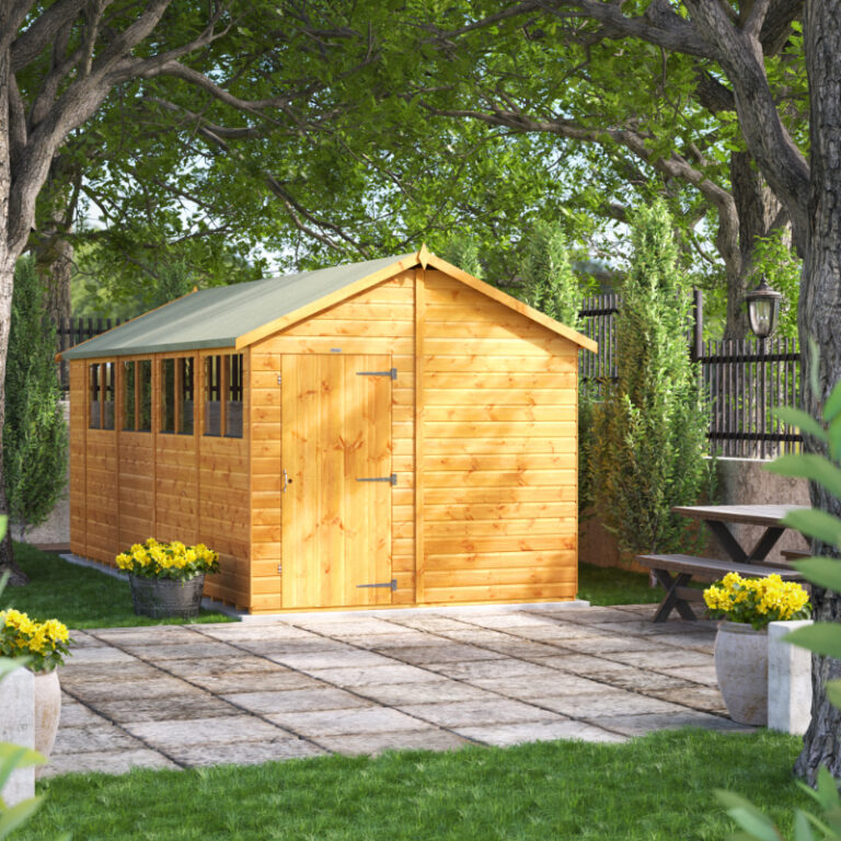 Oren 18' x 8' Shiplap Modular Custom Apex Shed with toughened safety glass windows