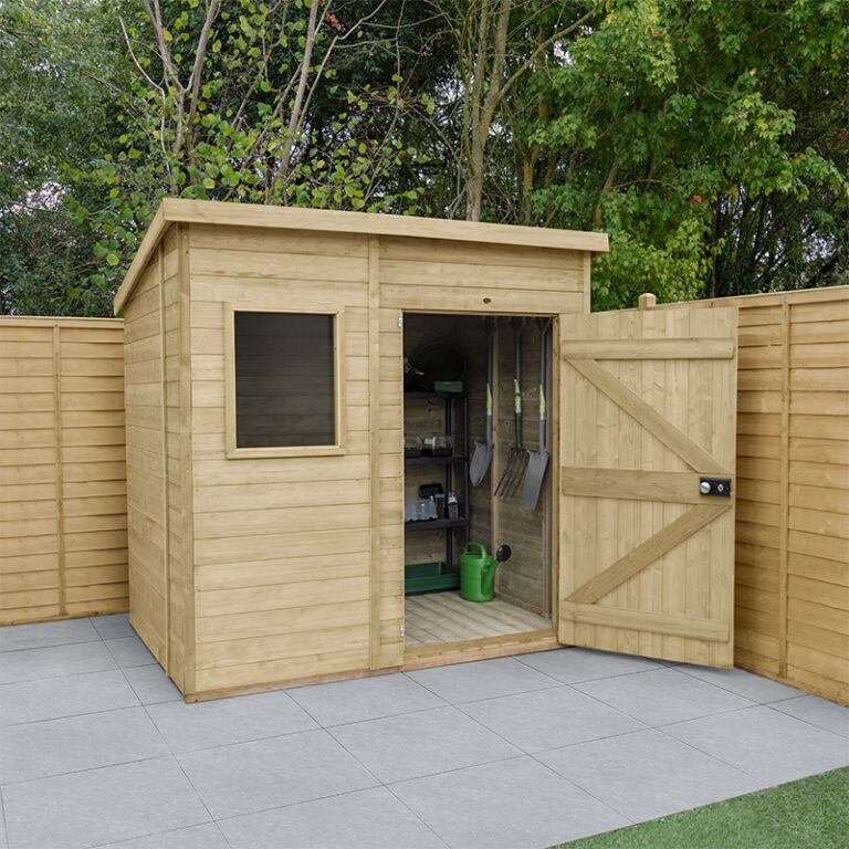 Forest Timberdale 7' x 5' shed with pent roof and toughened glass window.