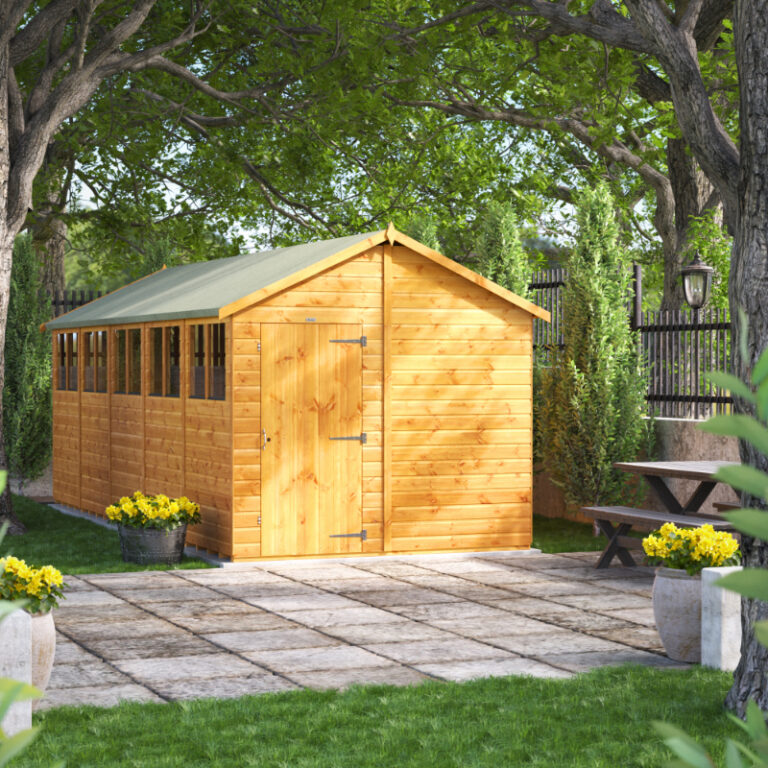 Oren 20' x 8' Shiplap Modular Custom Apex Shed with toughened glass and robust construction.