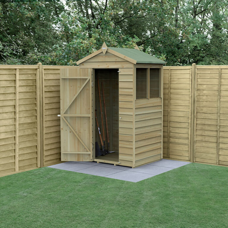 4' x 3' Forest 4Life Overlap Pressure Treated Shed in a garden setting