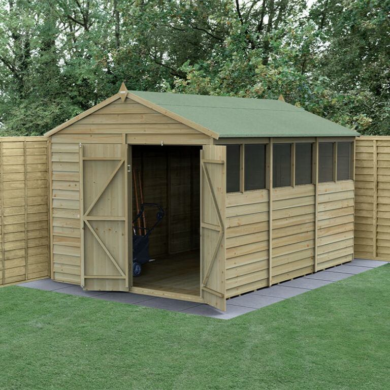 12' x 8' Forest 4Life 25yr Guarantee Overlap Pressure Treated Double Door Apex Wooden Shed