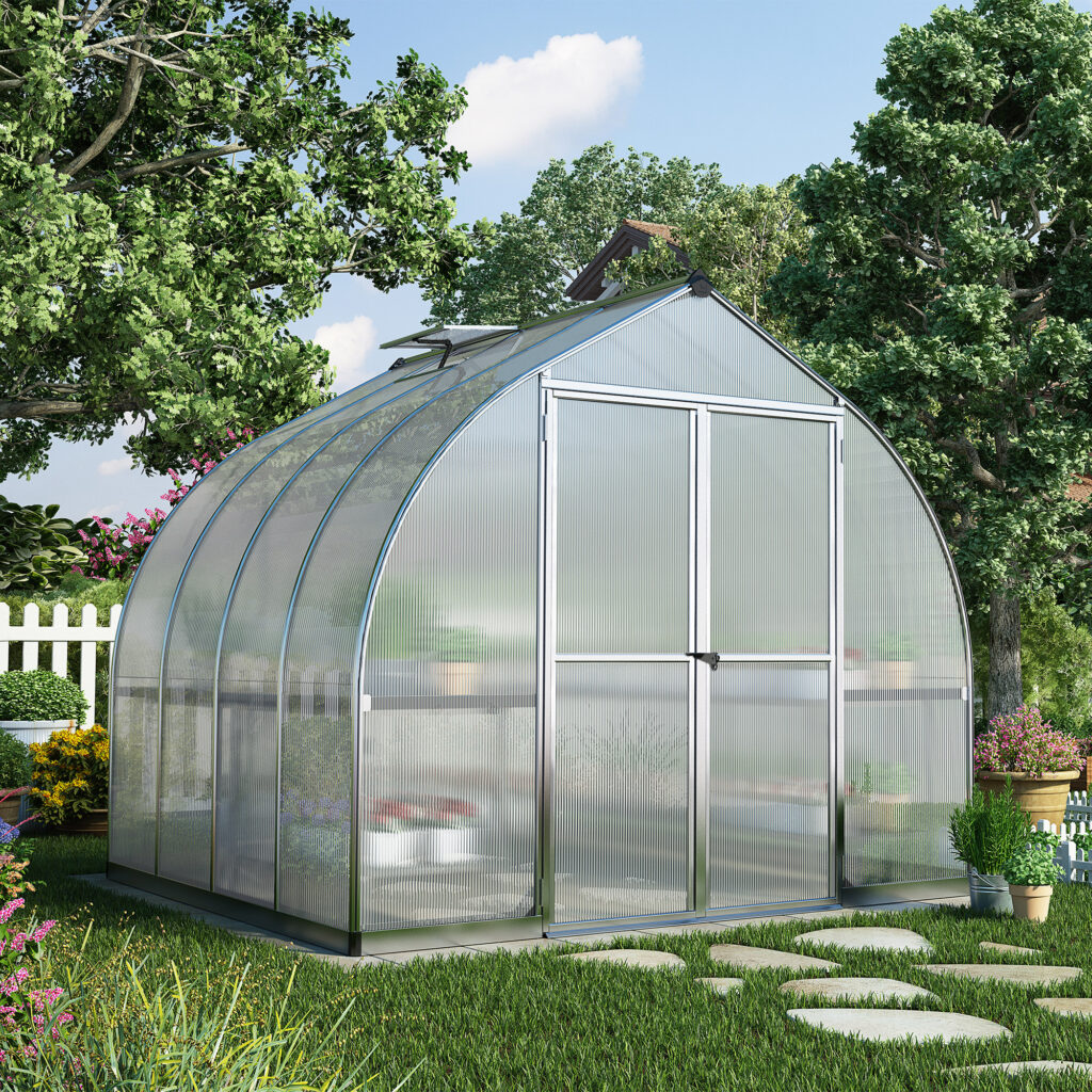 8'x8' Palram Canopia Bella Walk In Silver Aluminium Framed Greenhouse