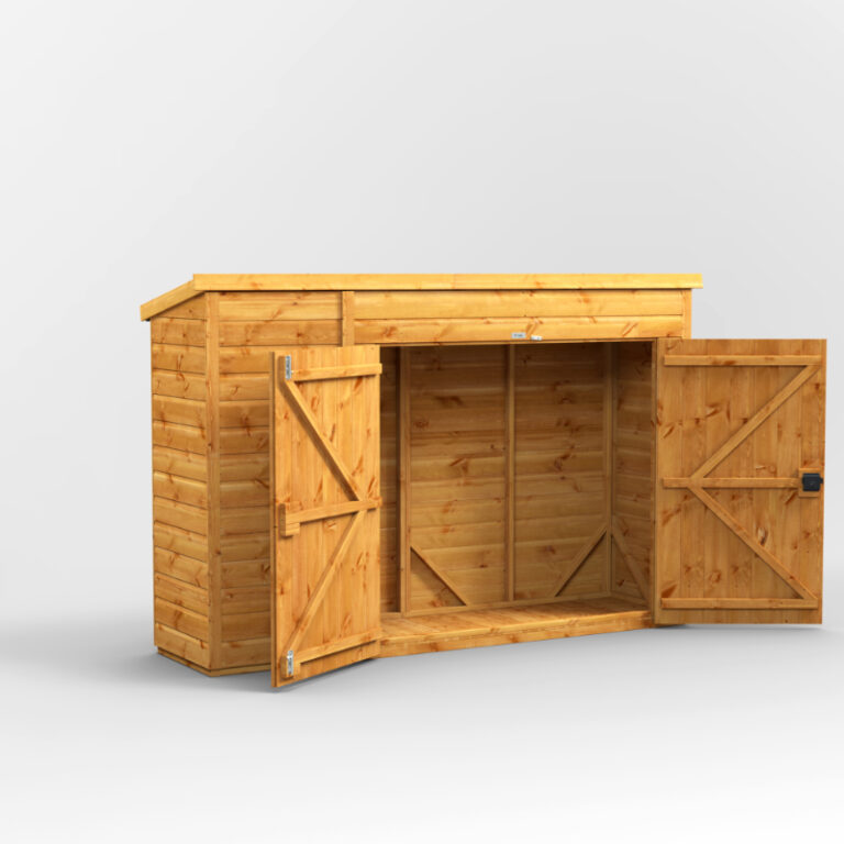 Oren 8' x 2' Shiplap Pent Bike Shed with double doors and pent-style roof.