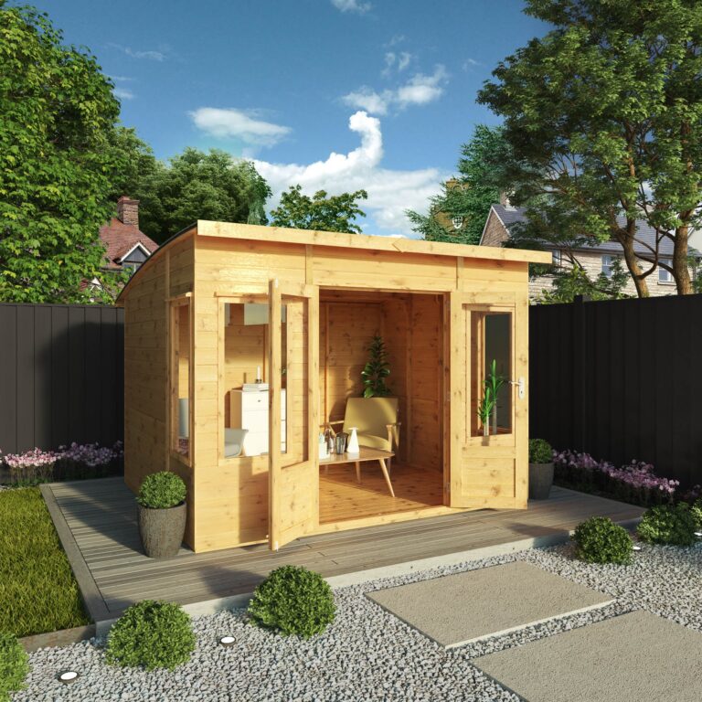 Helios Summerhouse with a modern curved roof design