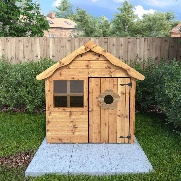 4x4 Snug Wooden Playhouse with an apex roof and wooden flooring.