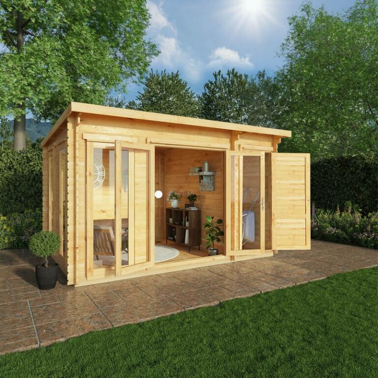 Adley 4.1m x 3m Alpha Pent Log Cabin with Side Shed