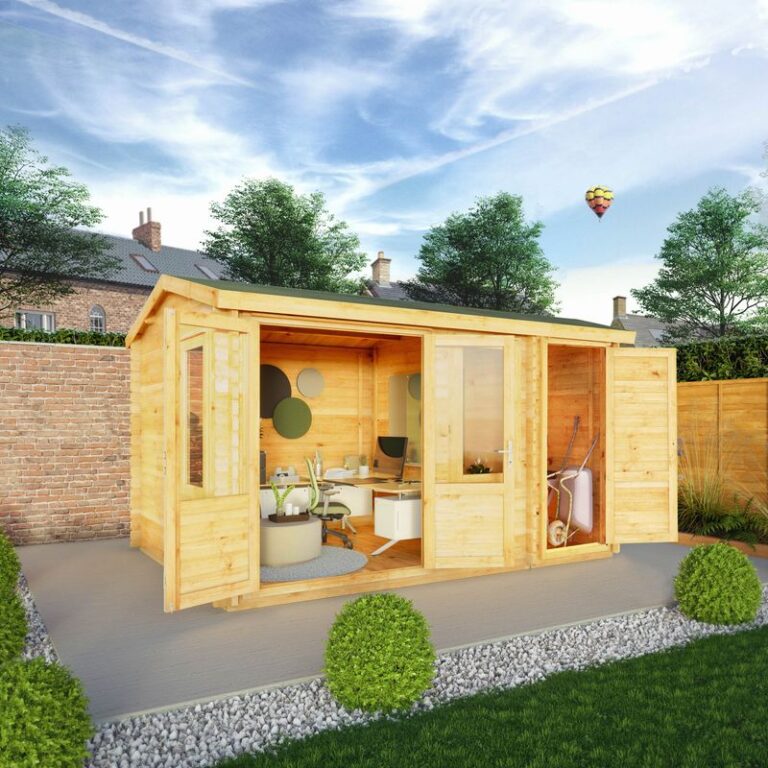 Adley 4.1m x 3m Delta Home Office Log Cabin with Side Shed.