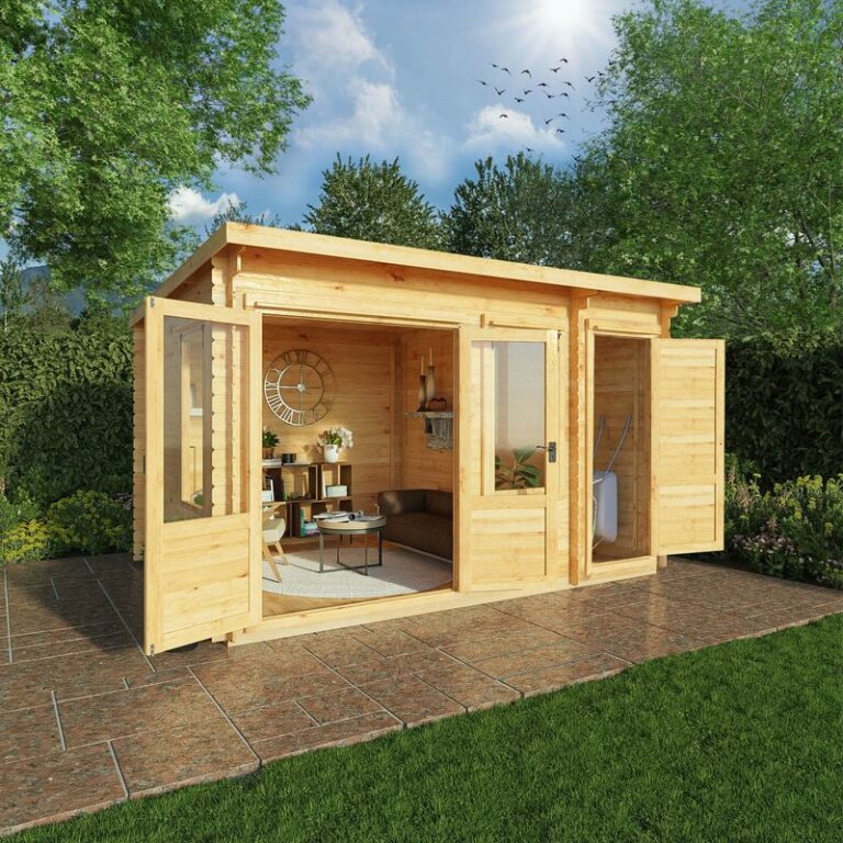 Adley 4.1m x 3m Hereford Log Cabin with Side Shed