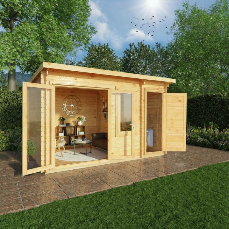 Adley 4.1m x 3m Quebec Pent Log Cabin with Side Shed 28mm main view