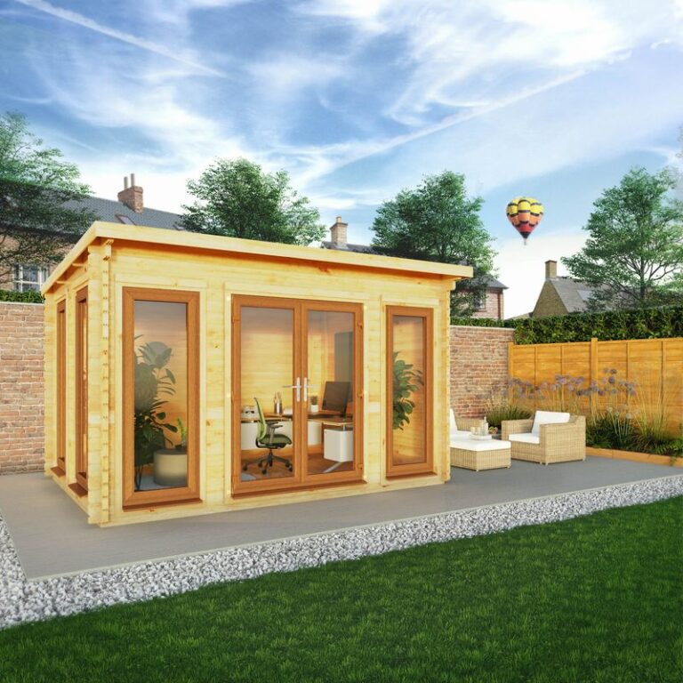 Adley 4m x 3m Alpha Pent Log Cabin with UPVC Windows and Doors - Perfect for garden spaces