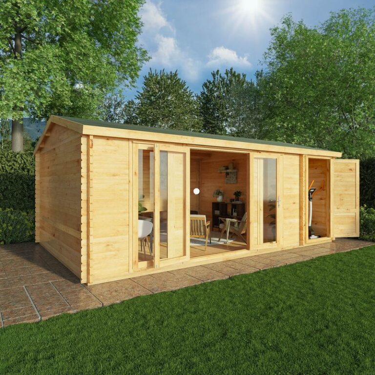 Adley 6.1m x 4m Bravo Log Cabin with large windows and a double door entry