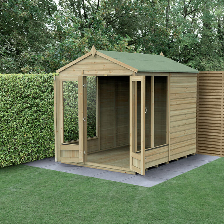 8' x 6' Forest Beckwood Summer House with double doors and five windows.