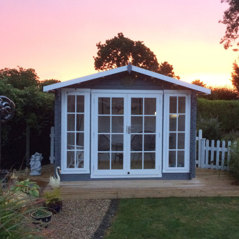 Loxley 3.6m x 3m Epworth Log Cabin with toughened glass windows and mineral felt roof.