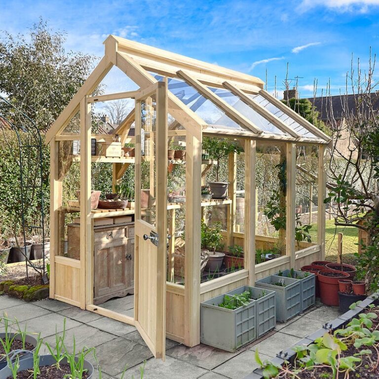 8' x 6' Forest Vale Modular Wooden Greenhouse with safety glass windows.