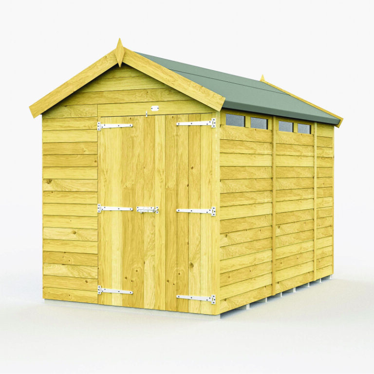 Holt 6' x 10' Pressure Treated Shiplap Modular Apex Security Shed with tongue and groove construction and single doors.