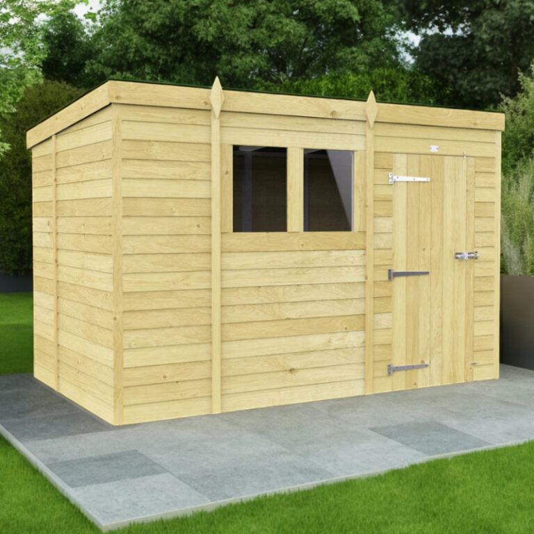 Holt 10' x 6' Pressure Treated Shiplap Modular Pent Shed with horticultural glass windows