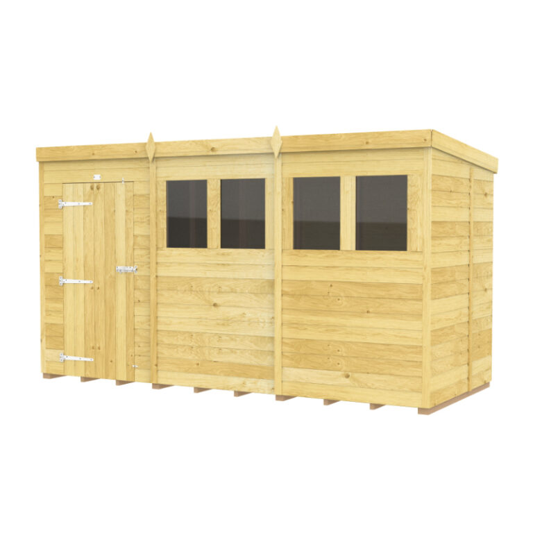 Holt 12' x 5' Pressure Treated Shiplap Modular Pent Shed with sloped roof and multiple window options