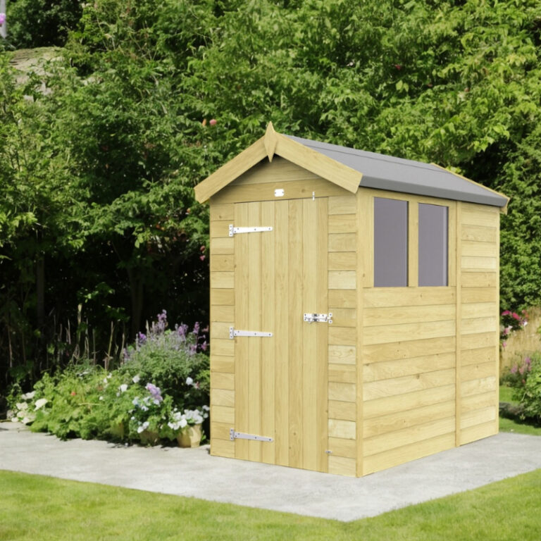 Holt 4' x 7' Pressure Treated Shiplap Modular Apex Shed with apex roof.