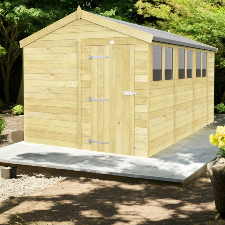 Holt 8' x 14' Pressure Treated Shiplap Modular Apex Shed with six windows for improved light