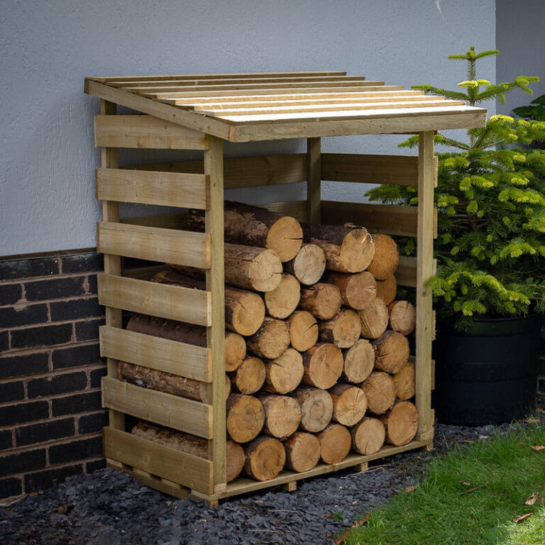 3'2 x 2'8 Forest Pent Small Logstore with a pent roof design.