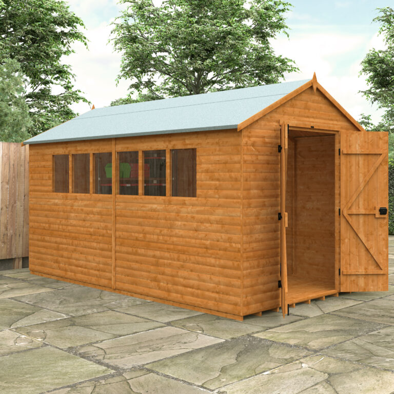 Redlands 8' x 14' Loglap Apex Heavyweight Workshop with double doors and stylish window design