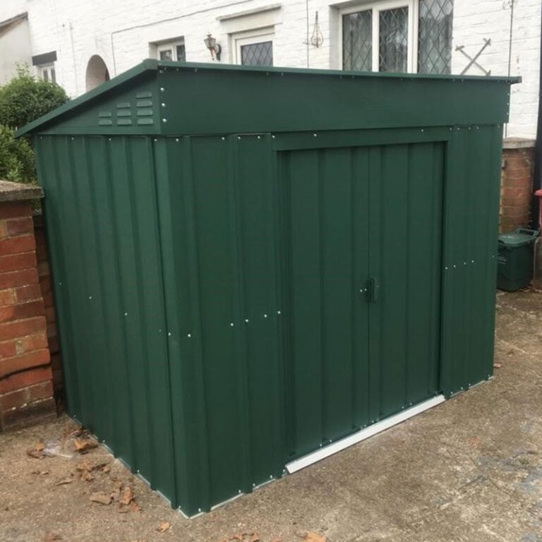 Globel Heritage Green Low Pent Metal Shed with double doors